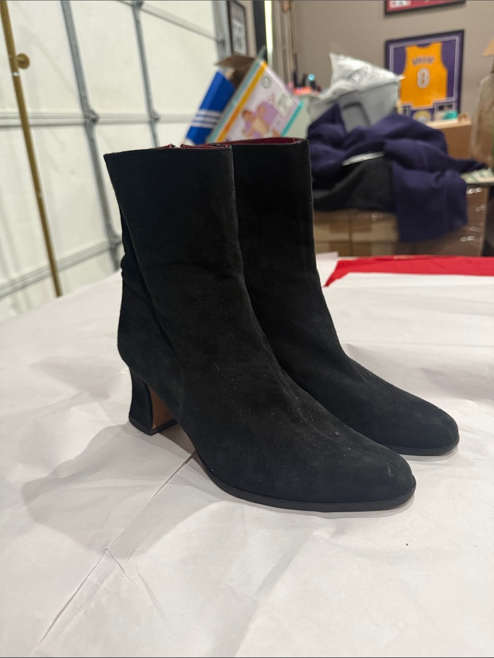 Charles Jourdan Black Suede Square-Toe Ankle Boots